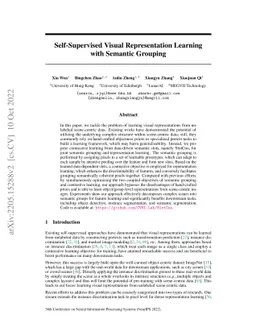 Self-Supervised Visual Representation Learning with Semantic Grouping