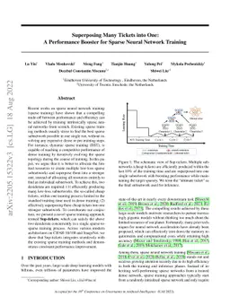 Superposing Many Tickets into One: A Performance Booster for Sparse
  Neural Network Training
