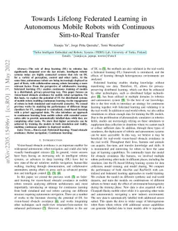 Towards Lifelong Federated Learning in Autonomous Mobile Robots with
  Continuous Sim-to-Real Transfer