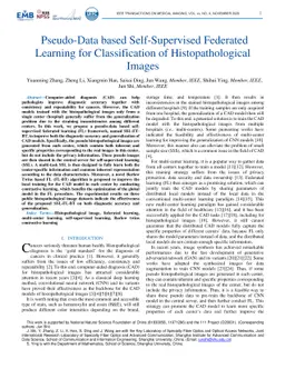 Pseudo-Data based Self-Supervised Federated Learning for Classification
  of Histopathological Images