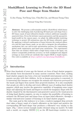 Mask2Hand: Learning to Predict the 3D Hand Pose and Shape from Shadow