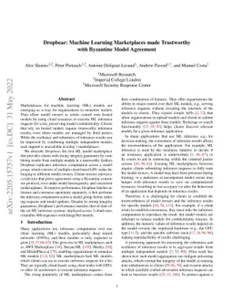 Dropbear: Machine Learning Marketplaces made Trustworthy with Byzantine
  Model Agreement
