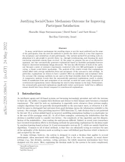 Justifying Social-Choice Mechanism Outcome for Improving Participant
  Satisfaction