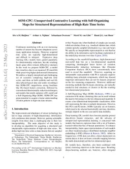 SOM-CPC: Unsupervised Contrastive Learning with Self-Organizing Maps for
  Structured Representations of High-Rate Time Series