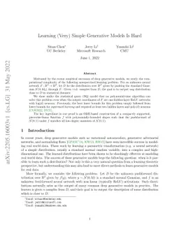 Learning (Very) Simple Generative Models Is Hard