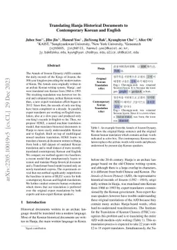 Translating Hanja Historical Documents to Contemporary Korean and
  English