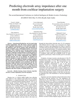 Predicting electrode array impedance after one month from cochlear
  implantation surgery