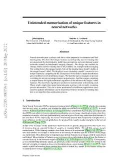 Unintended memorisation of unique features in neural networks