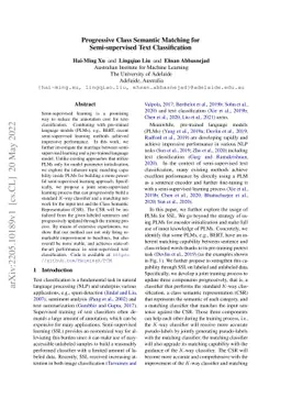 Progressive Class Semantic Matching for Semi-supervised Text
  Classification