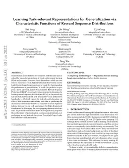 Learning Task-relevant Representations for Generalization via
  Characteristic Functions of Reward Sequence Distributions