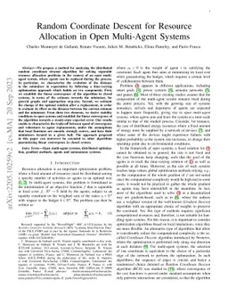 Random Coordinate Descent for Resource Allocation in Open Multi-Agent
  Systems