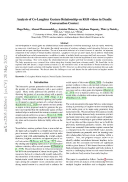 Analysis of Co-Laughter Gesture Relationship on RGB videos in Dyadic
  Conversation Contex