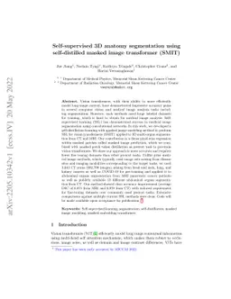 Self-supervised 3D anatomy segmentation using self-distilled masked
  image transformer (SMIT)