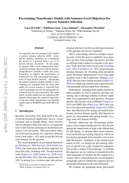 Pre-training Transformer Models with Sentence-Level Objectives for
  Answer Sentence Selection