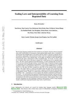 Scaling Laws and Interpretability of Learning from Repeated Data