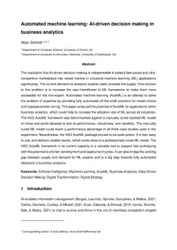 Automated machine learning: AI-driven decision making in business analytics