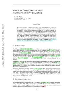 Vision Transformers in 2022: An Update on Tiny ImageNet