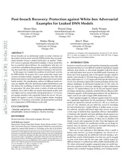 Post-breach Recovery: Protection against White-box Adversarial Examples
  for Leaked DNN Models