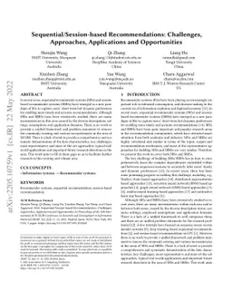 Sequential/Session-based Recommendations: Challenges, Approaches,
  Applications and Opportunities