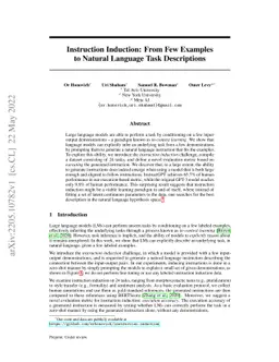 Instruction Induction: From Few Examples to Natural Language Task
  Descriptions