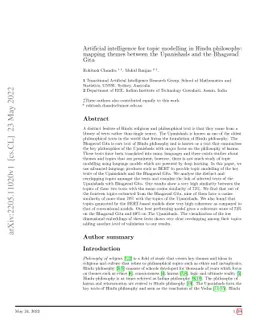 Artificial intelligence for topic modelling in Hindu philosophy: mapping
  themes between the Upanishads and the Bhagavad Gita