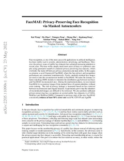 FaceMAE: Privacy-Preserving Face Recognition via Masked Autoencoders
