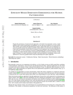 Efficient Mixed Dimension Embeddings for Matrix Factorization