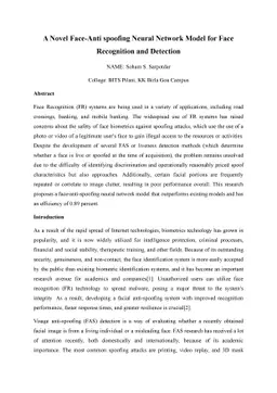 A Novel Face-Anti Spoofing Neural Network Model For Face Recognition And
  Detection