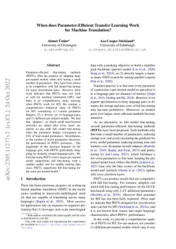 When does Parameter-Efficient Transfer Learning Work for Machine
  Translation?