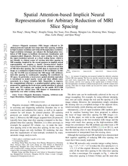 Spatial Attention-based Implicit Neural Representation for Arbitrary
  Reduction of MRI Slice Spacing