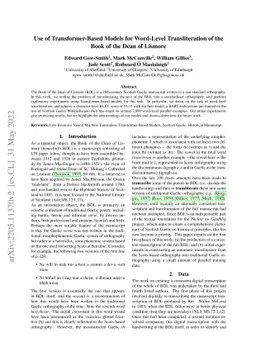 Use of Transformer-Based Models for Word-Level Transliteration of the
  Book of the Dean of Lismore