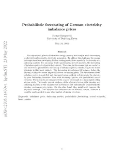 Probabilistic forecasting of German electricity imbalance prices