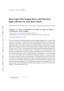 Novel Light Field Imaging Device with Enhanced Light Collection for Cold
  Atom Clouds