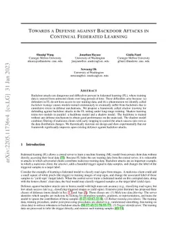 Towards a Defense Against Federated Backdoor Attacks Under Continuous
  Training