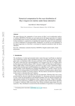 Numerical computation for the exact distribution of Roy's largest root
  statistic under linear alternative