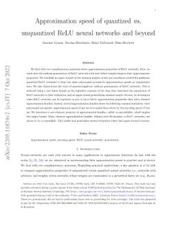 Approximation speed of quantized vs. unquantized ReLU neural networks
  and beyond