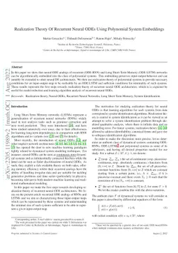 Realization Theory Of Recurrent Neural ODEs Using Polynomial System
  Embeddings