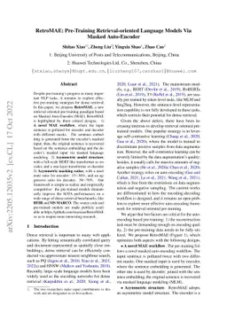 RetroMAE: Pre-Training Retrieval-oriented Language Models Via Masked
  Auto-Encoder