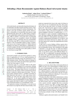 Defending a Music Recommender Against Hubness-Based Adversarial Attacks