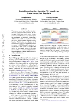 Partial-input baselines show that NLI models can ignore context, but
  they don't