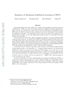 Hardness of Maximum Likelihood Learning of DPPs
