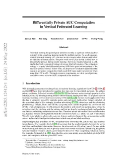 Differentially Private AUC Computation in Vertical Federated Learning