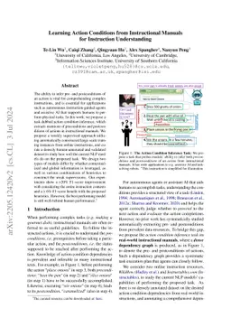 Learning Action Conditions from Instructional Manuals for Instruction
  Understanding
