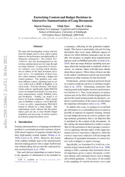Factorizing Content and Budget Decisions in Abstractive Summarization of
  Long Documents