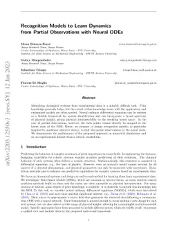 Recognition Models to Learn Dynamics from Partial Observations with
  Neural ODEs