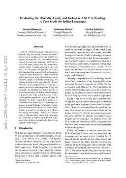Evaluating the Diversity, Equity and Inclusion of NLP Technology: A Case
  Study for Indian Languages