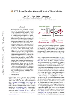 BITE: Textual Backdoor Attacks with Iterative Trigger Injection