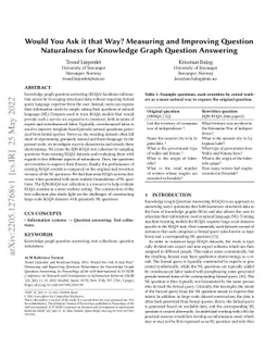 Would You Ask it that Way? Measuring and Improving Question Naturalness
  for Knowledge Graph Question Answering