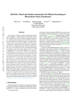 MixMAE: Mixed and Masked Autoencoder for Efficient Pretraining of
  Hierarchical Vision Transformers