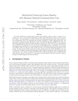 Distributed Contextual Linear Bandits with Minimax Optimal Communication
  Cost
